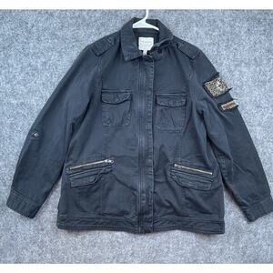 Torrid Jean Jacket Womens 0 Large Black Denim Moto‎ Beaded Fray Biker Punk